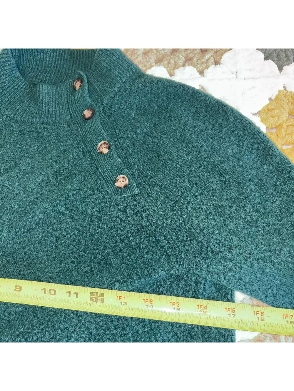J.Crew Merino Wool Blend Women's XS Green Buttoned Mock Neck Sweater Cozy Casual
